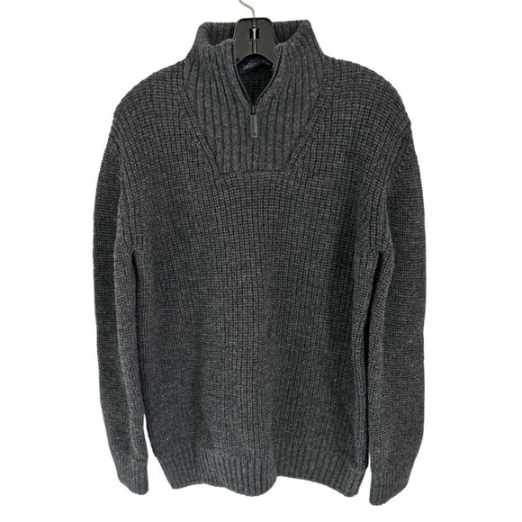 IrelandsEye Gray Knitted Pullover 1/4 Zip Charcoal Ribbed Collar Made in Ireland - Picture 1 of 10